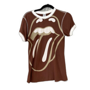 Y2K 2004 The Rolling Stones fitted tee Shirt 05  Ringer Women's M Brown